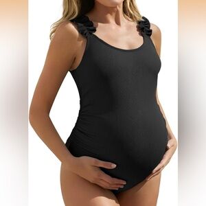 NWT Summer Mae Ribbed Maternity One Piece Swimsuit Ruffle Pregnancy Swimwear